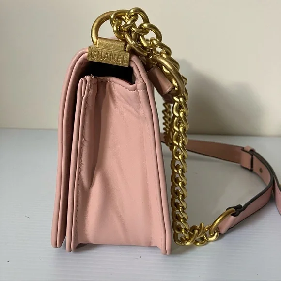 Chanel Small Gold Enchained Quilted Boy Flap Bag in Pink - Picture 12 of 15